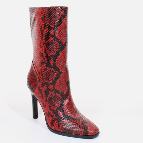 Sigerson Morrison Kiona Fashion Boots, Black Red Snake Print Leather Booties 37 - Picture 8 of 9